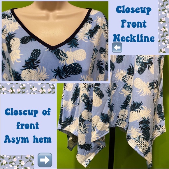 NEW  COASTAL VIBES TUNIC  PLUS SIZE 2X SKY BLUE W PINEAPPLE PRINT ASYM HEM - Picture 9 of 14